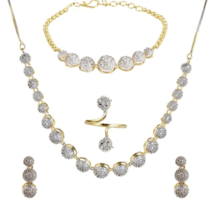 YouBella Jewellery Set for Women American Diamond Combo of Choker Necklace Set with Earrings, Bracelet and Ring for Girls and Women